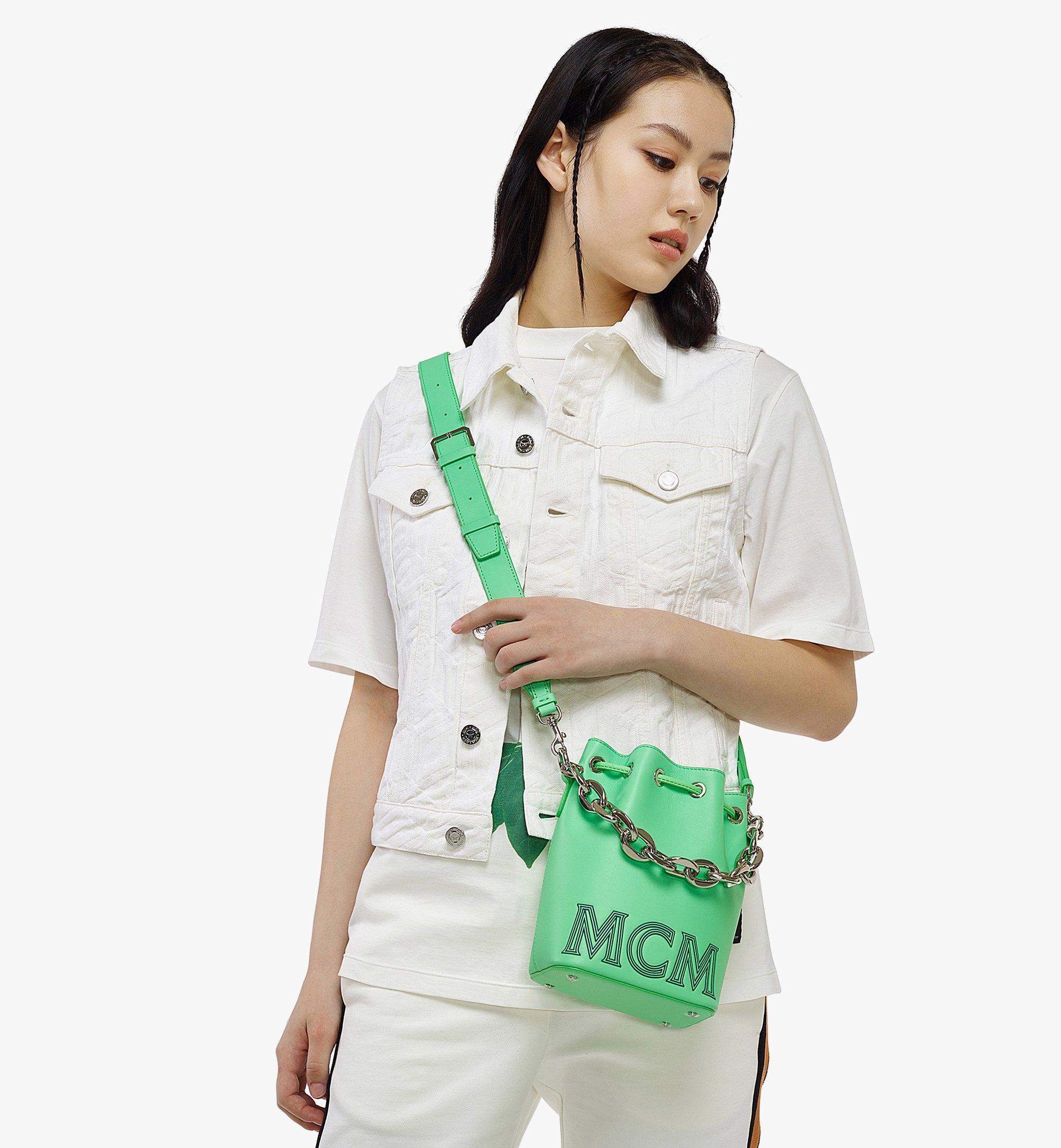 Shop Mcm Logo-print Chain-link Bag In Green