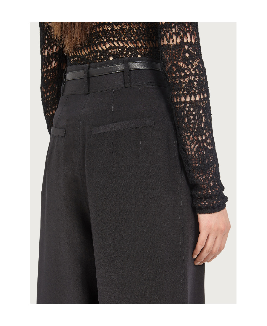Ferragamo Belted Palazzo Trousers In Black