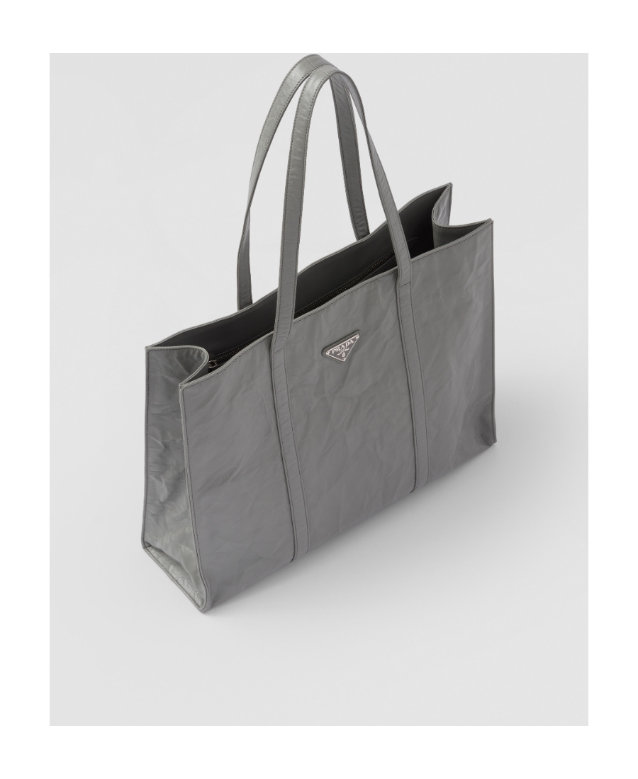 Prada Large Antique Nappa Leather Tote In Gray