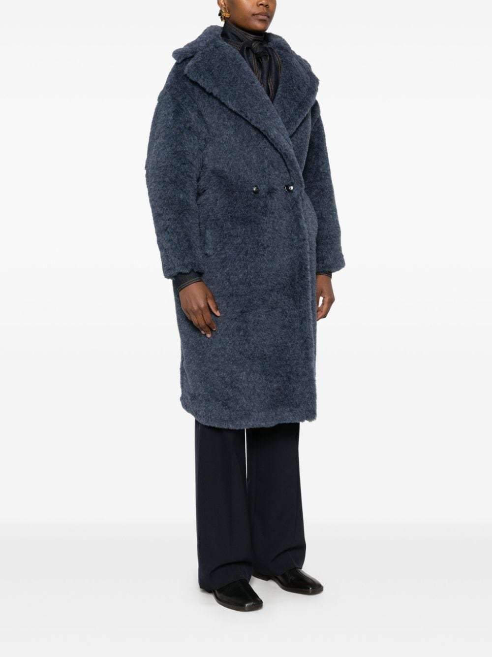 Max Mara Lapel Long-sleeved Coat In Blue