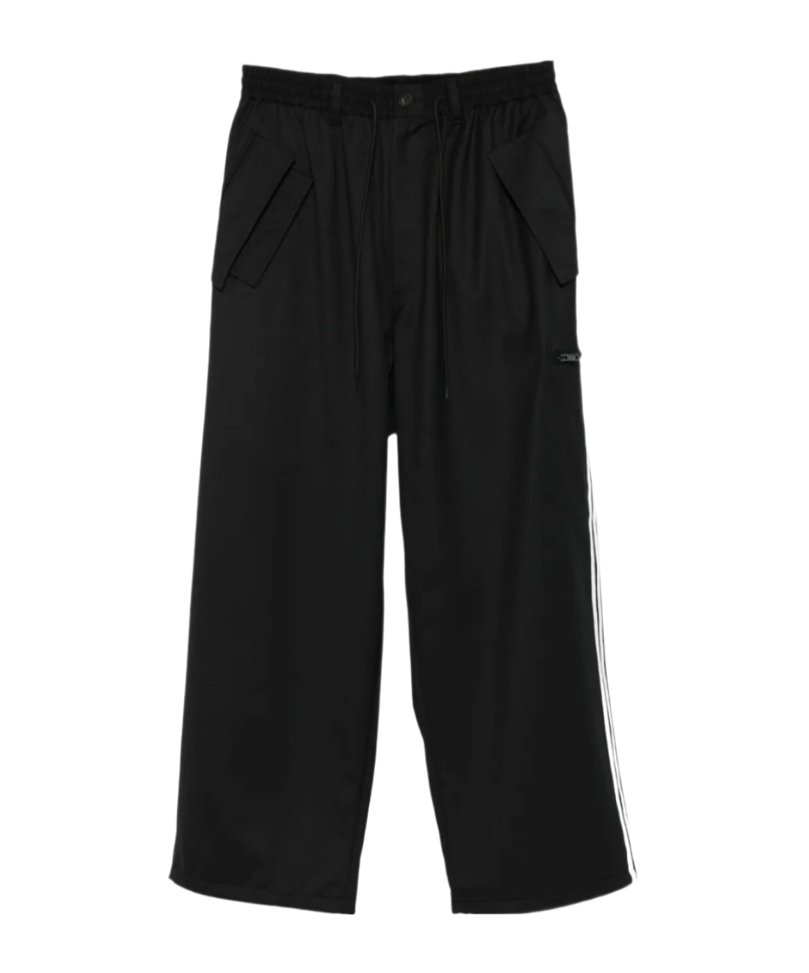 Y-3 Adidas Black Baggy Pants With Side Bands In Black