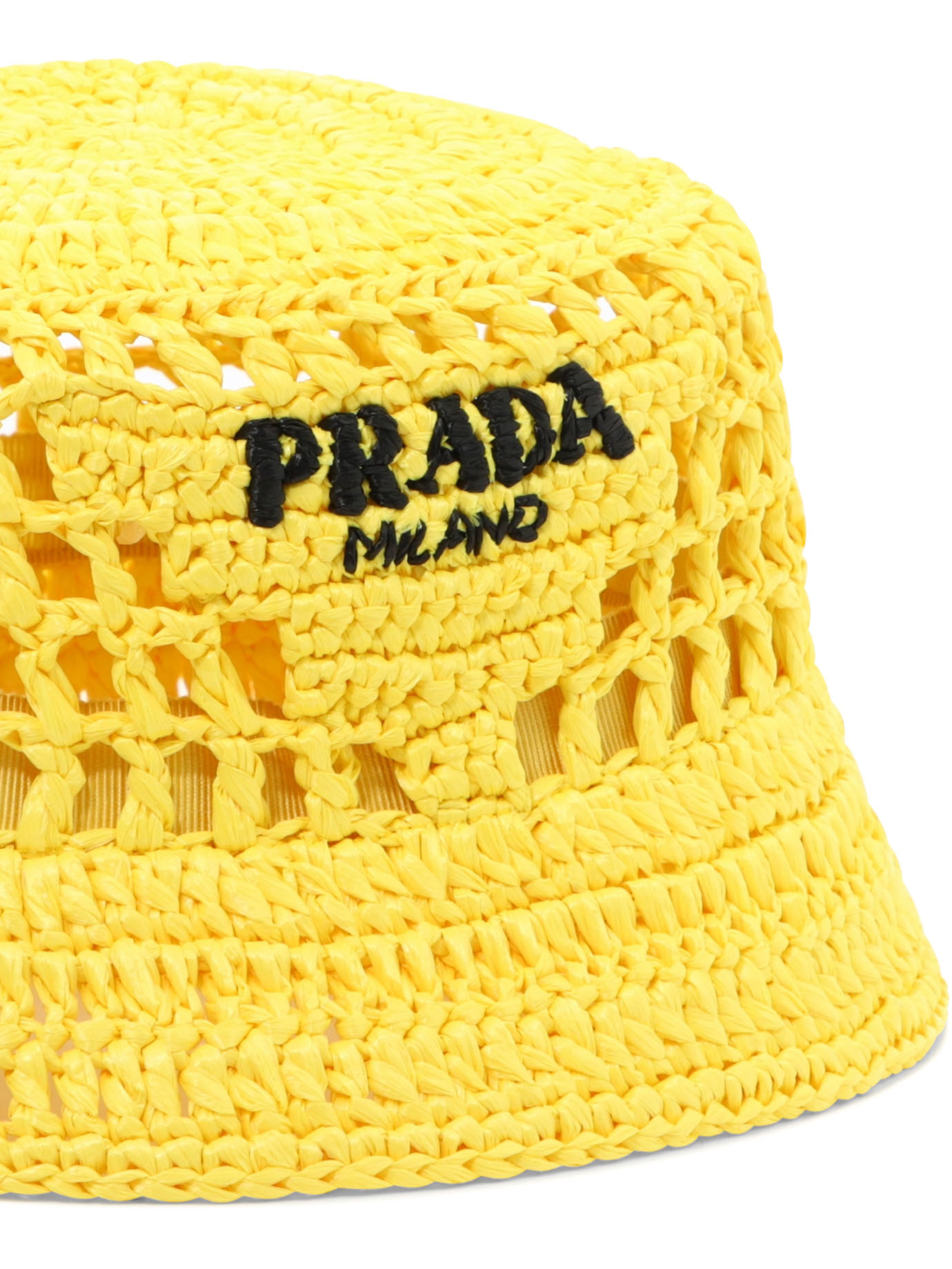 Prada Logo-embroidered Woven Bucket Hat In Yellow