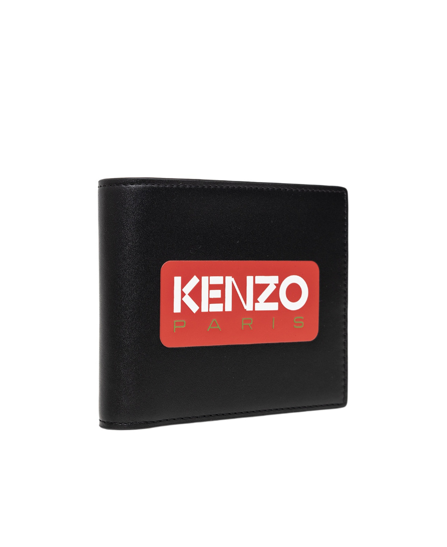 Kenzo Logo-patch Folded Leather Wallet In Black
