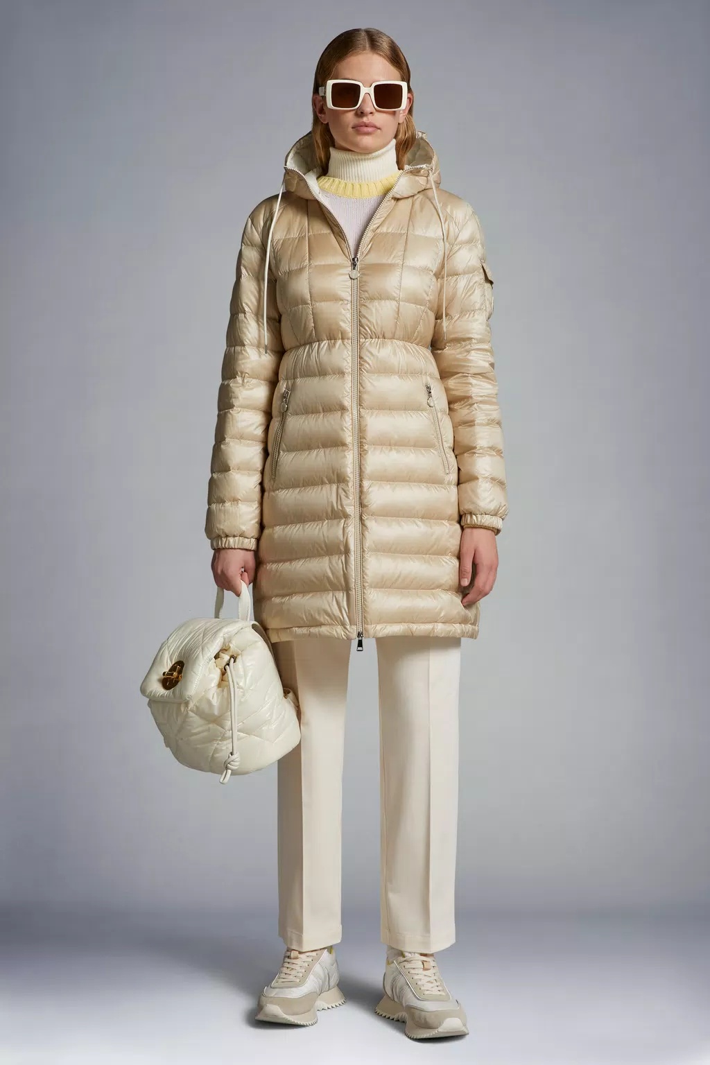 Moncler Amintore Hooded Down Coat In Nude