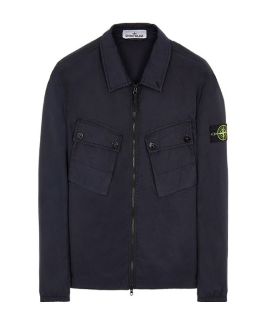 Stone Island Compass-patch Zip-up Shirt In Blue