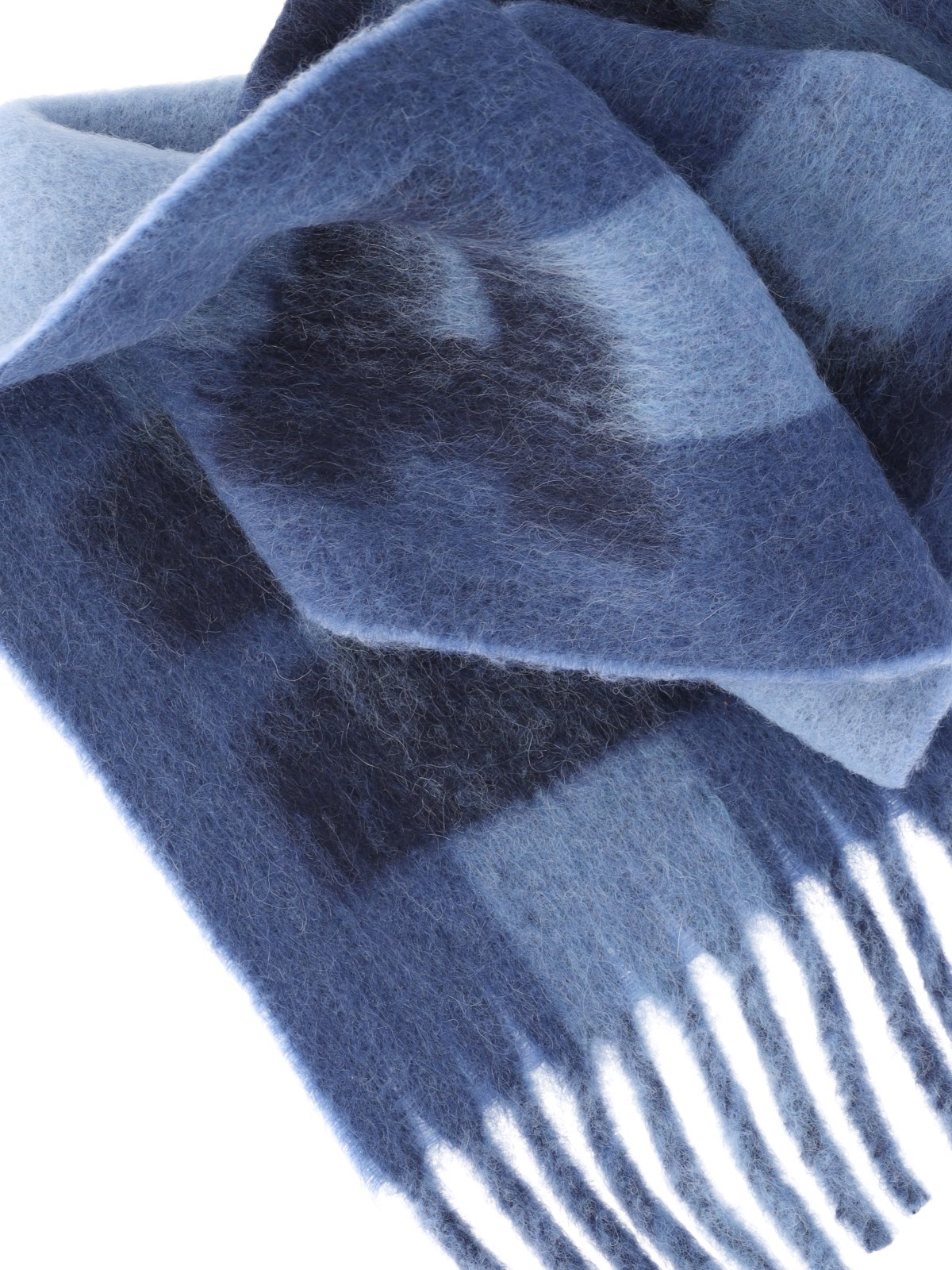 Marni Intarsia-logo Fringed Scarf In Blue