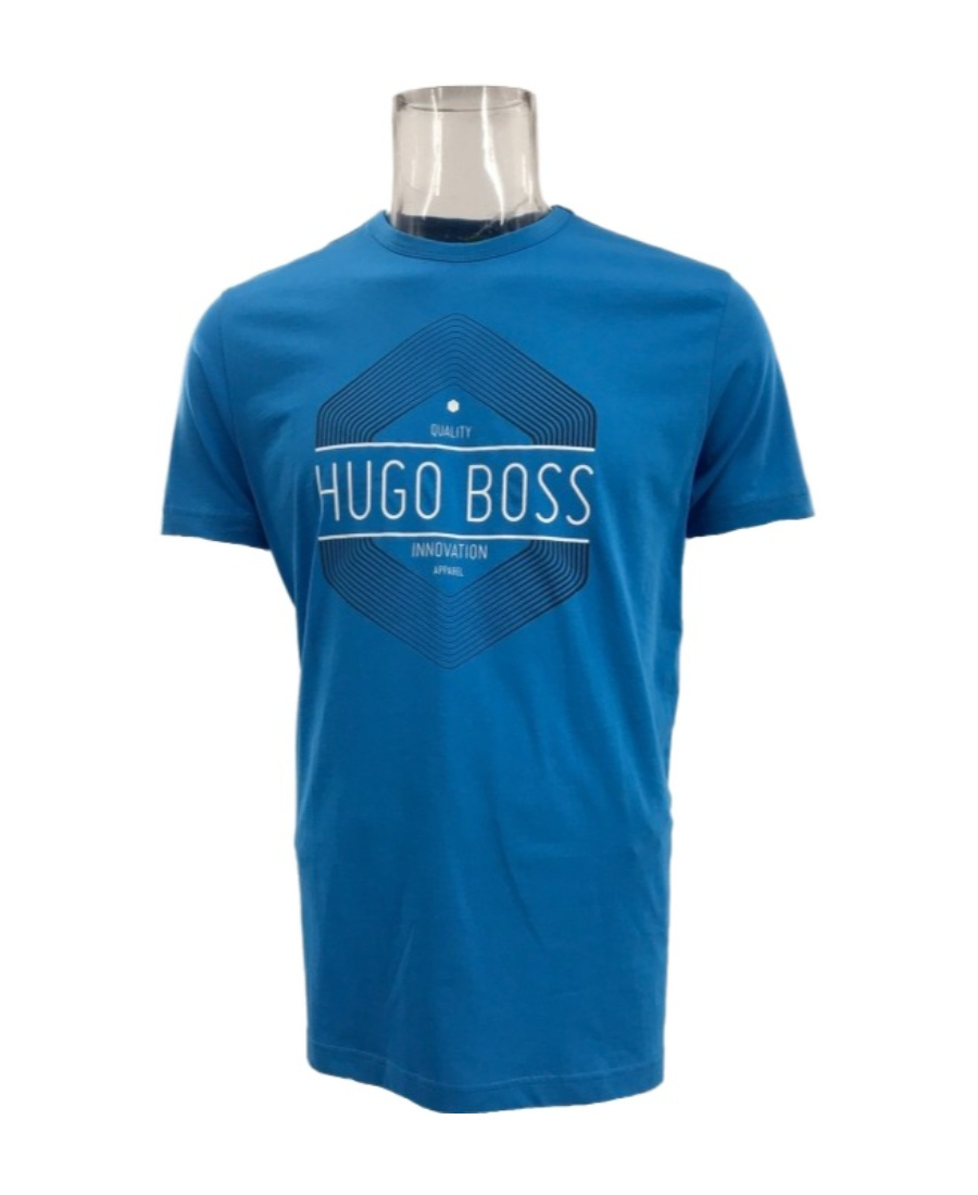 Hugo Boss T-shirt With Round Neck And Short Sleeves In Blue