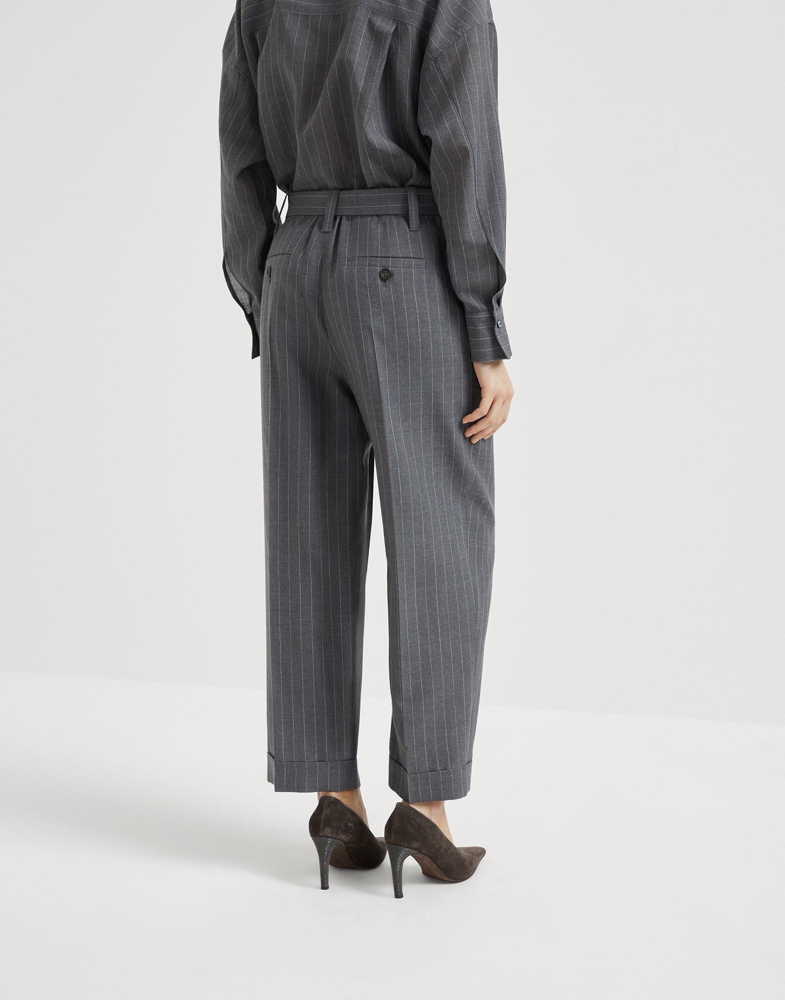 Brunello Cucinelli Wool Striped Lounge Pants In Gray