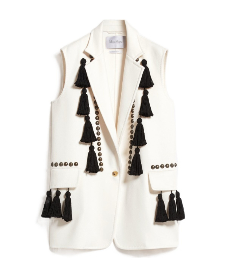 Max Mara Waistcoat With Tassel Embellishments And Notched Lapel In Gray