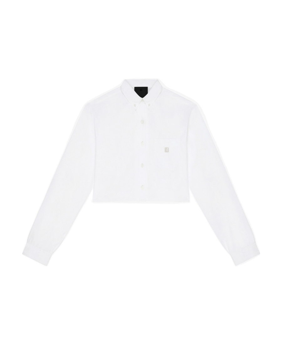 Givenchy 4g Logo Crop Cotton Poplin Button-down Shirt In White