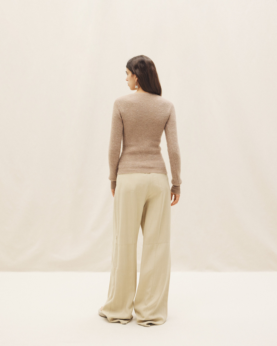 Jacquemus Pau Asymmetric Knitted Cardigan In Nude
