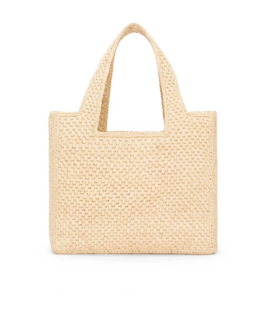 Loewe Logo-embroidered Raffia Tote Bag In Nude