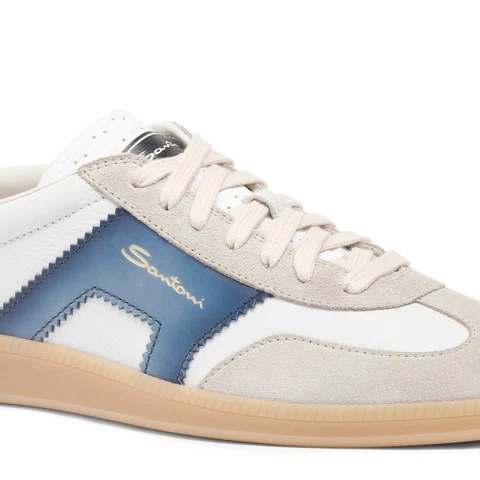 Santoni Low Top Leather Sneakers With Contrast Panel In White