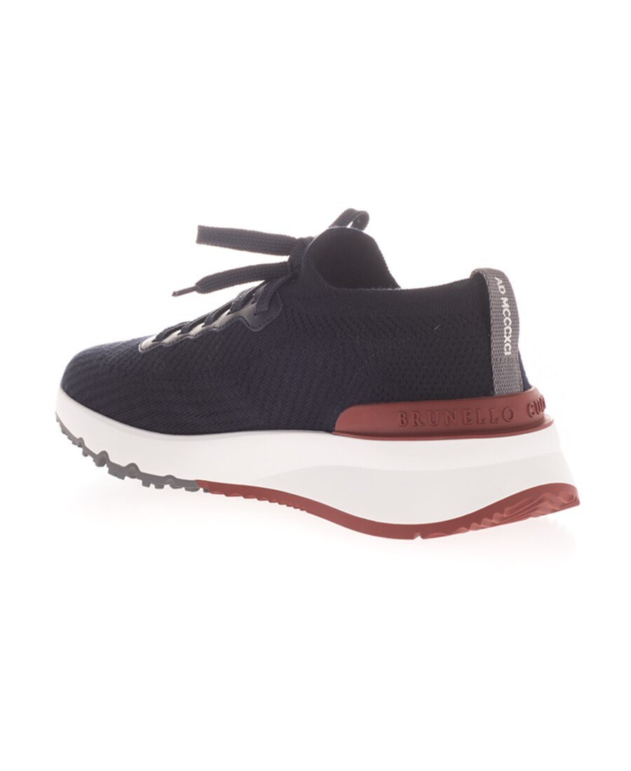 Brunello Cucinelli Knitted Leather-trimmed Sneakers In Black
