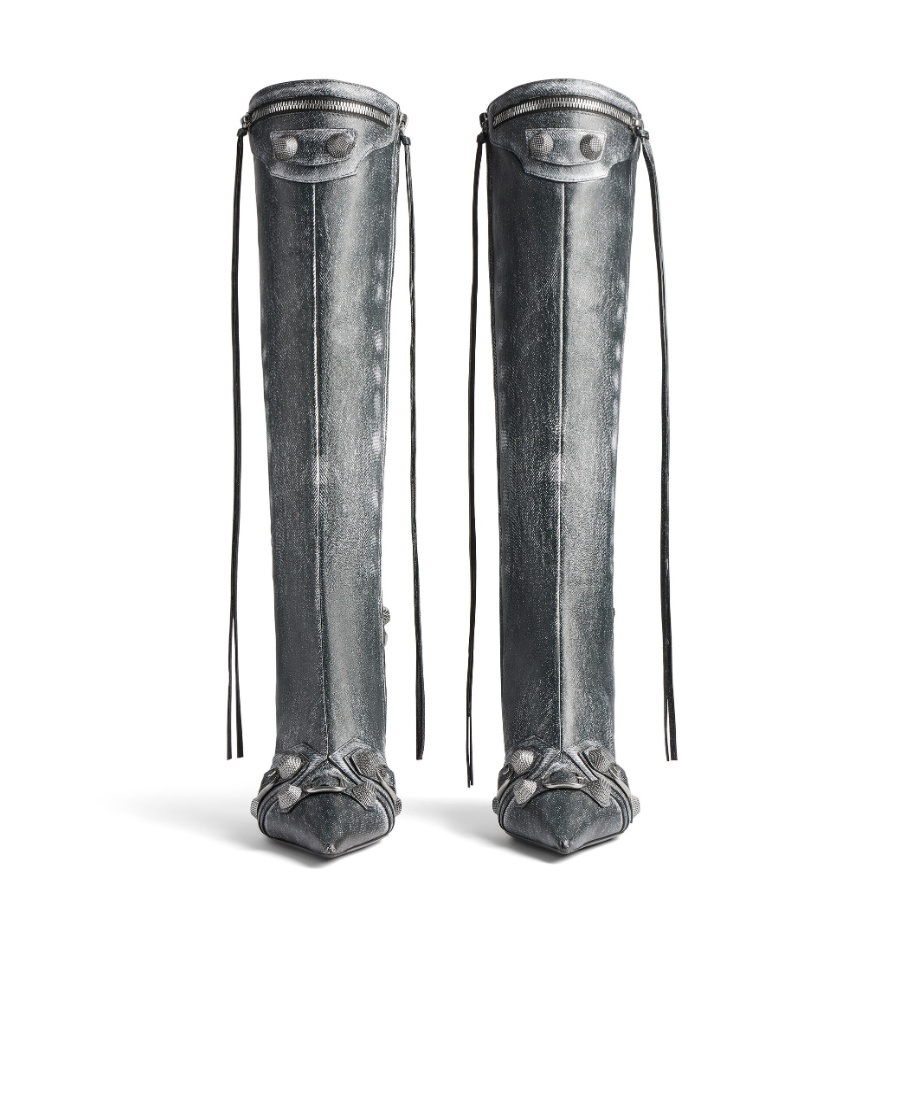 Balenciaga Brushed Leather Cagole Boots With Studs And Zips 10cm In Black