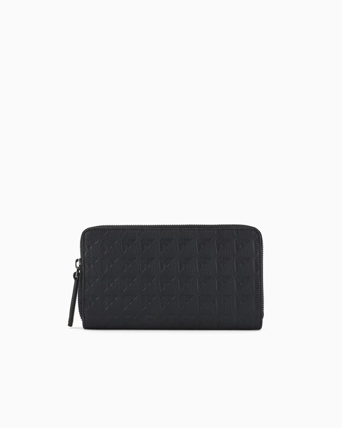 Emporio Armani Zip-around Leather Wallet With All-over Embossed Eagle In Black