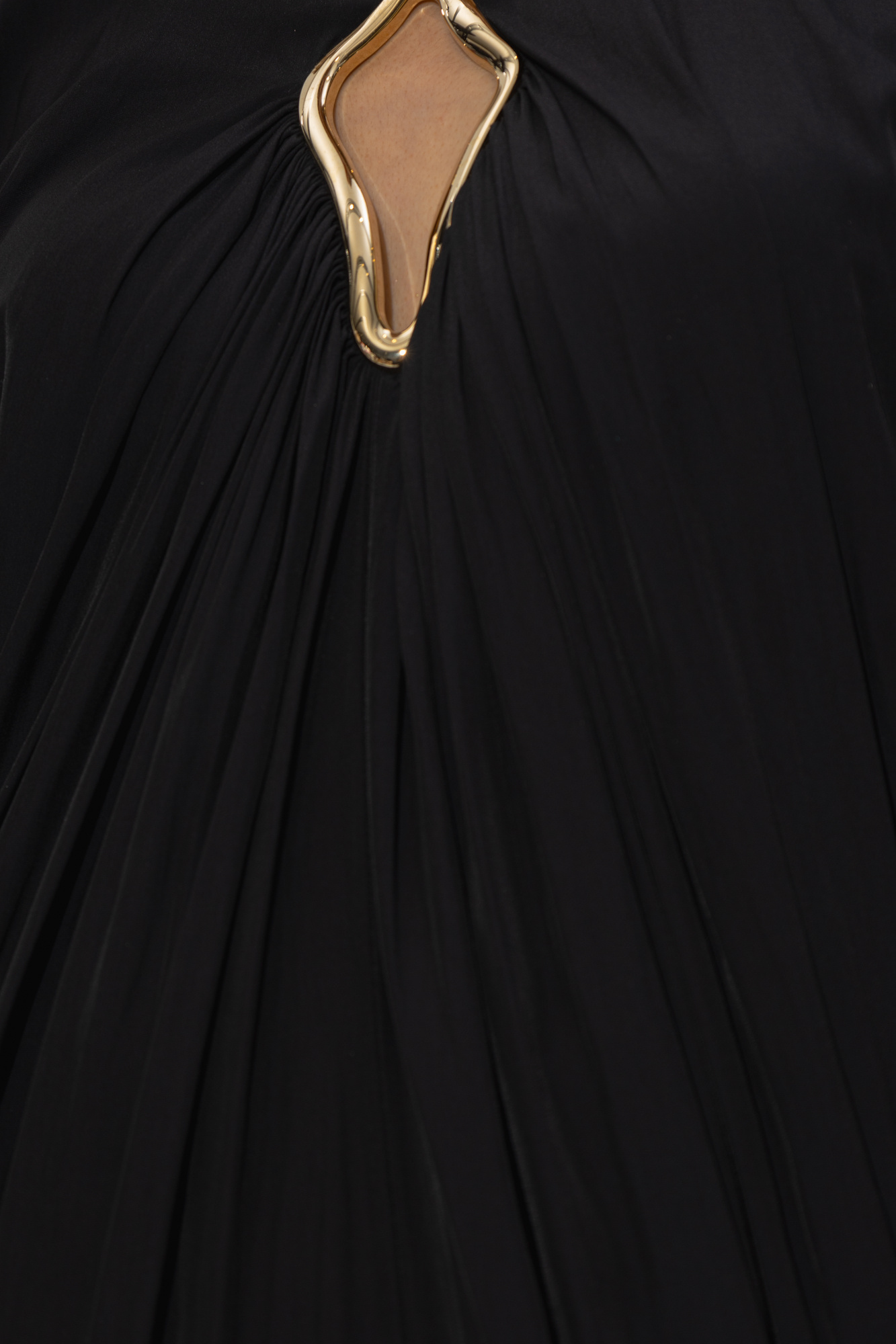 Lanvin Midi Cut-out Dress With V-neck And Long Sleeves In Black