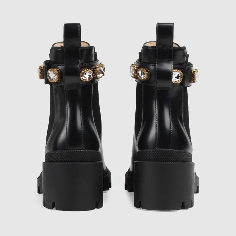 Shop Gucci Leather Ankle Boot With Belt In Black