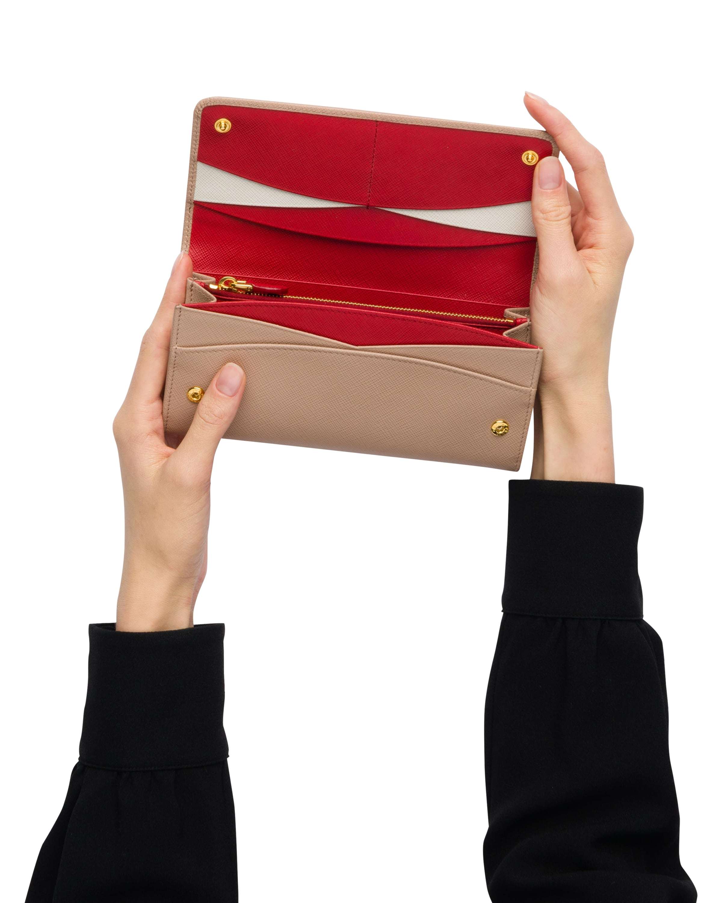 Prada Dark Beige Saffiano Leather Flap Continental Wallet In Nude
