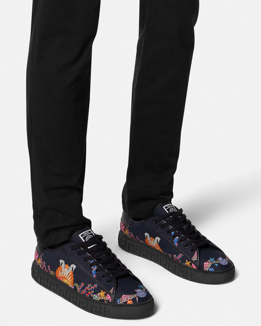 Versace Coral Theatre Greca Low-top Sneakers In Black