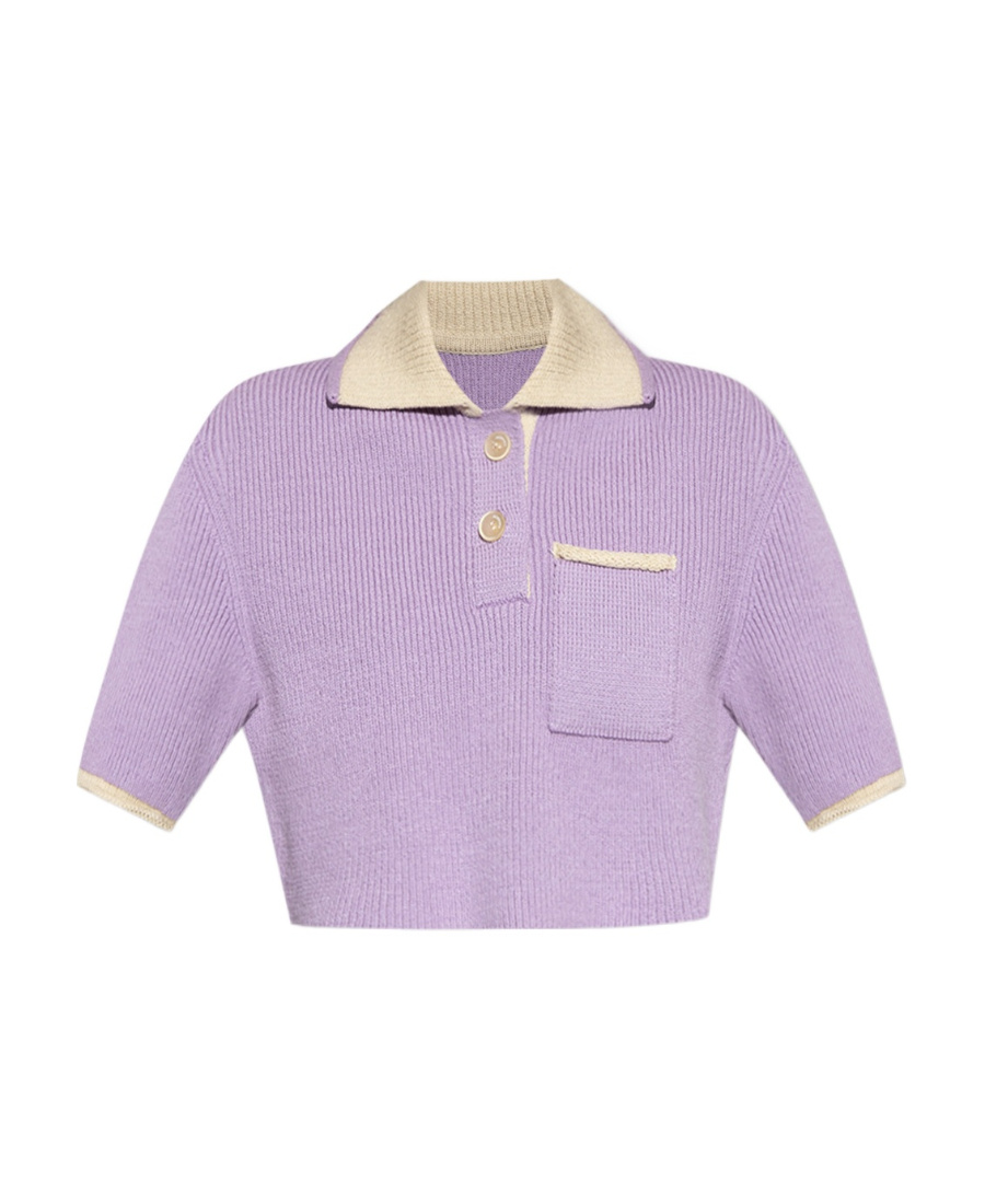 Jacquemus Le Polo Ribbed Knit Top In Purple