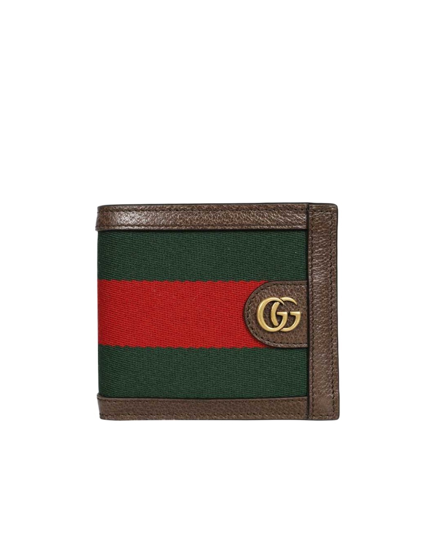 Gucci Web-stripe Leather-trim Wallet In Brown