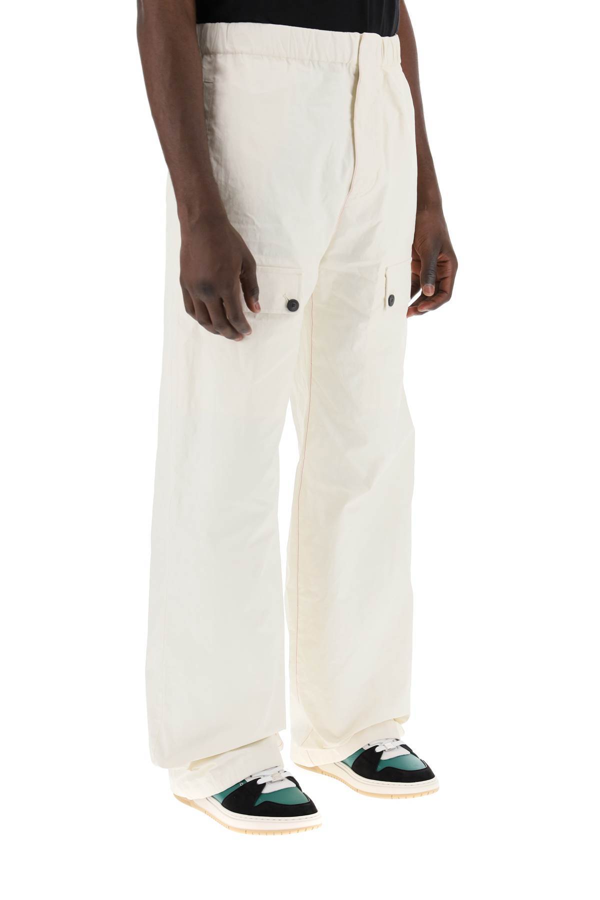 Ferragamo Coated Linen Cargo Pants With Elastic Waistband In White
