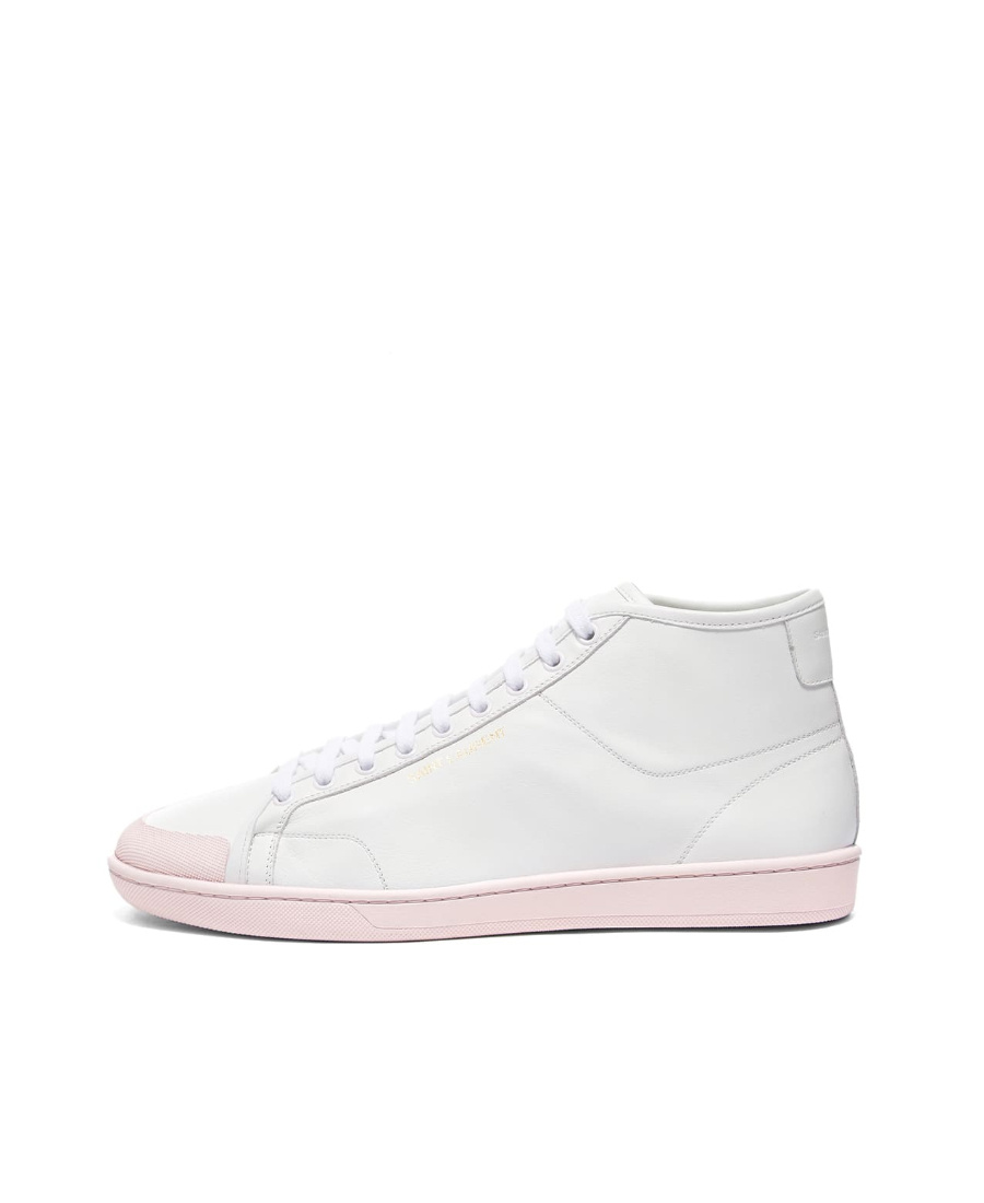 Saint Laurent White And Pink Sneakers For Men In Calf Leather In White