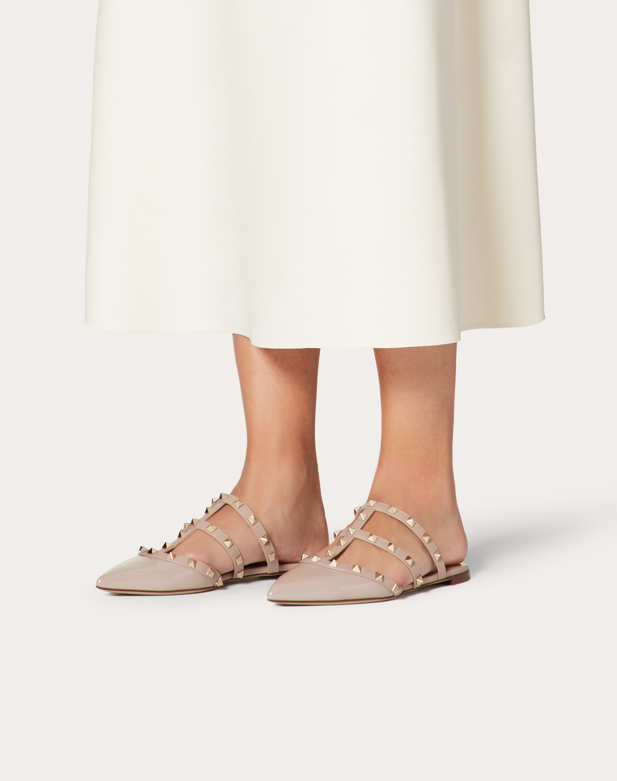 Shop Valentino Rockstud Patent-leather Mule In Nude