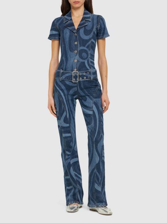 Pucci Printed Denim Long-sleeve Jumpsuit