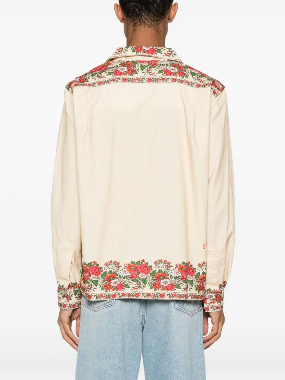Shop Bode Floral Print Long-sleeved Shirt In White