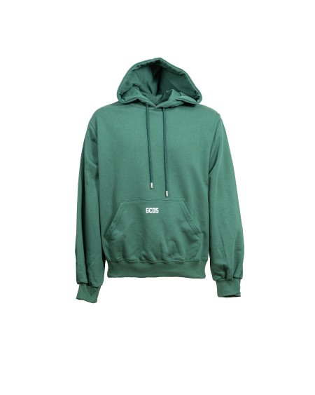 Gcds Cotton Sweatshirt With Contrasting Embroidered Mini Logo In Green