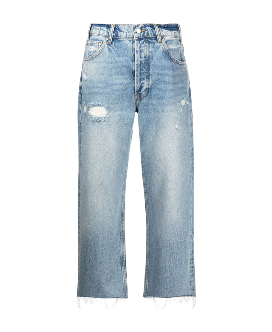 Shop Anine Bing Logo High Waist To Make Old Jeans In Blue