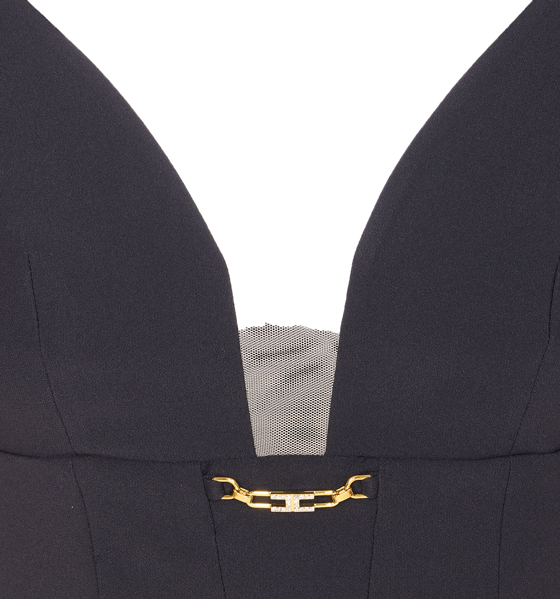 Elisabetta Franchi V-neckline Bra Model Gold Chain In Black