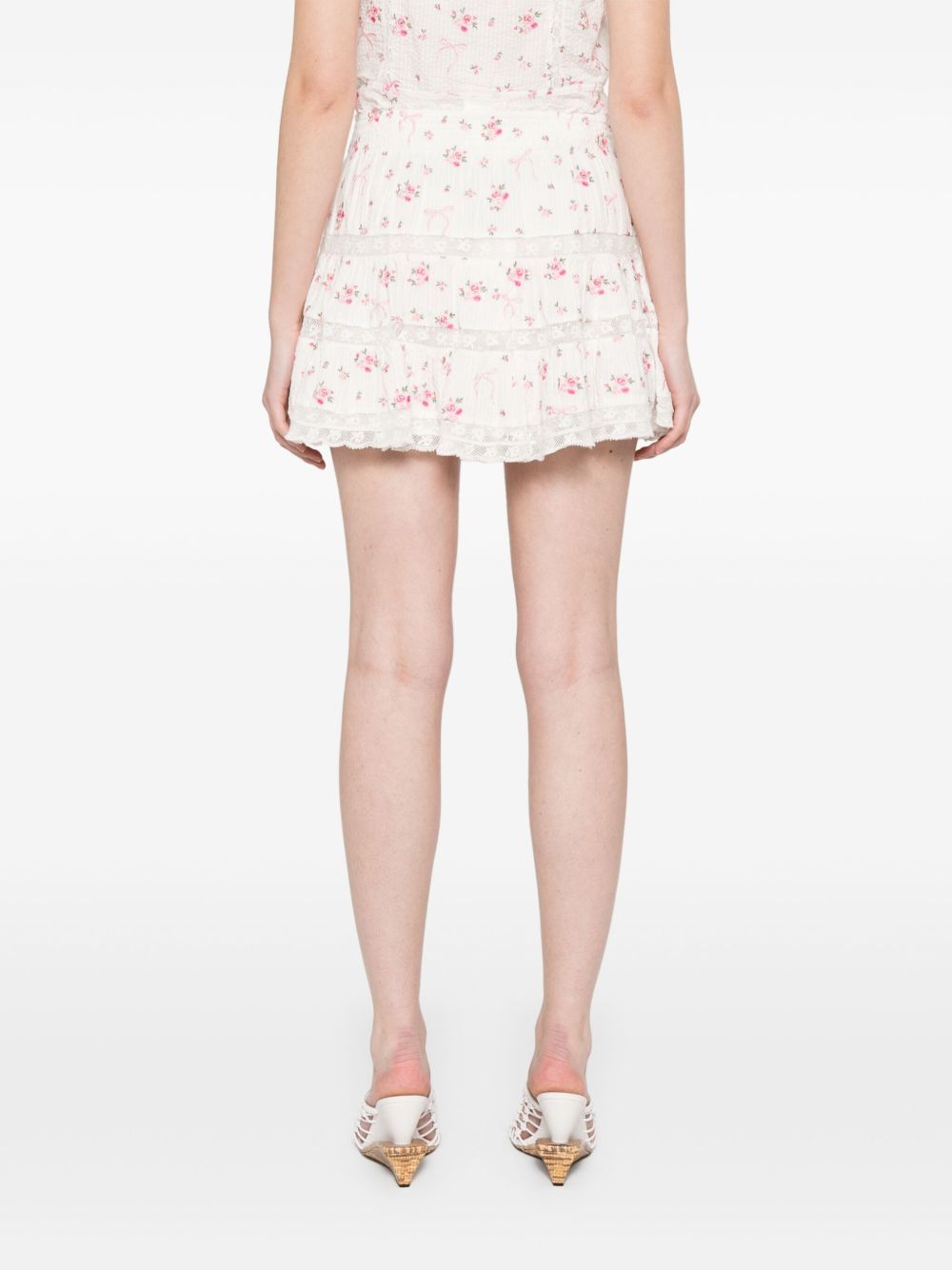 Loveshackfancy Smocked Waist Tiered Mini Skirt With Floral Embroidery In White