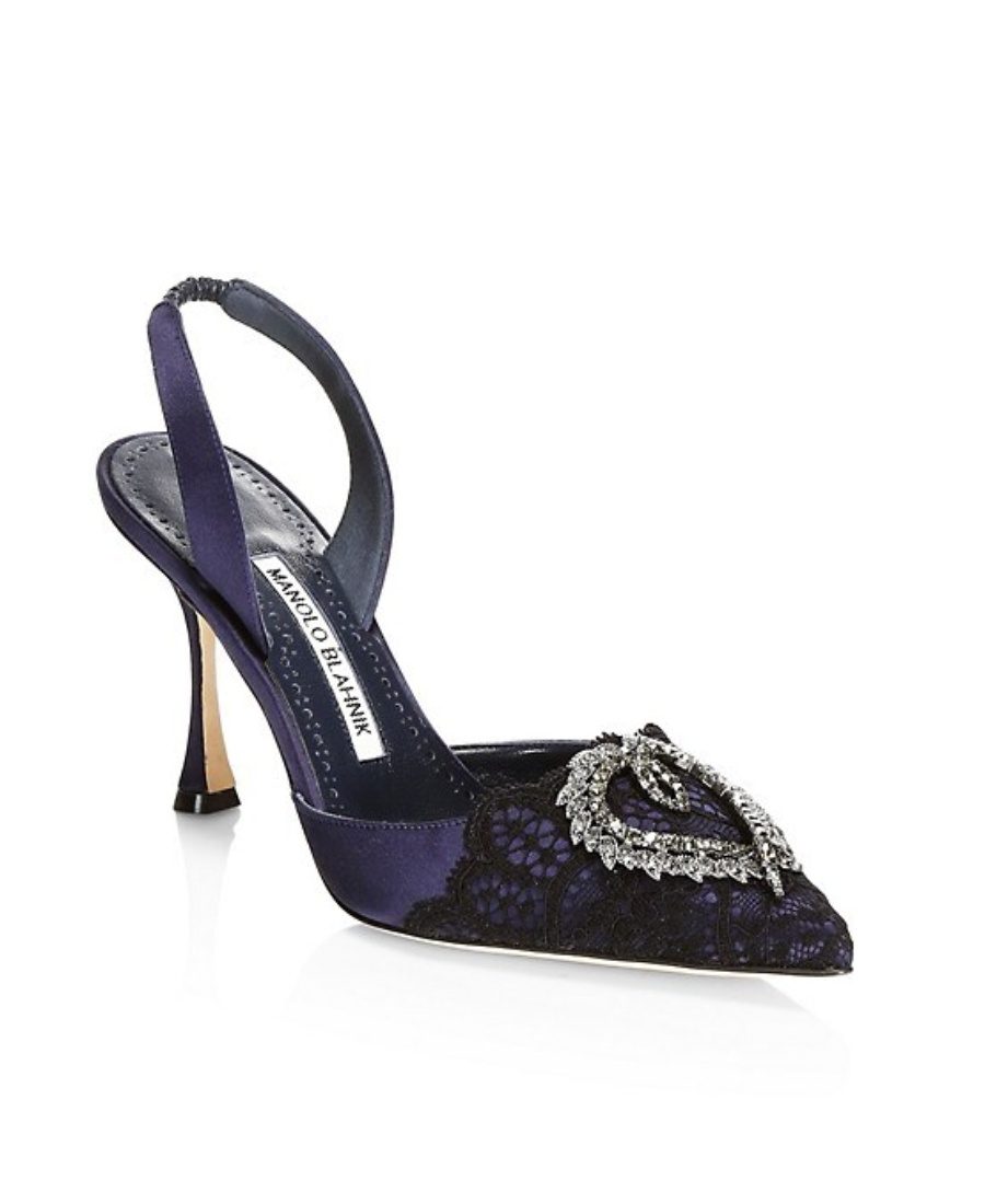 MANOLO BLAHNIK JEWELRY LACE SATIN SHOES