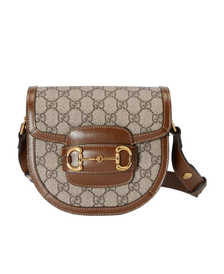 Gucci Horsebit 1955 Leather-trimmed Printed Coated-canvas Shoulder Bag In Nude