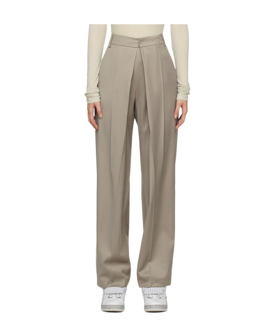 Low Classic Inverted-pleat Detail Trousers In Nude