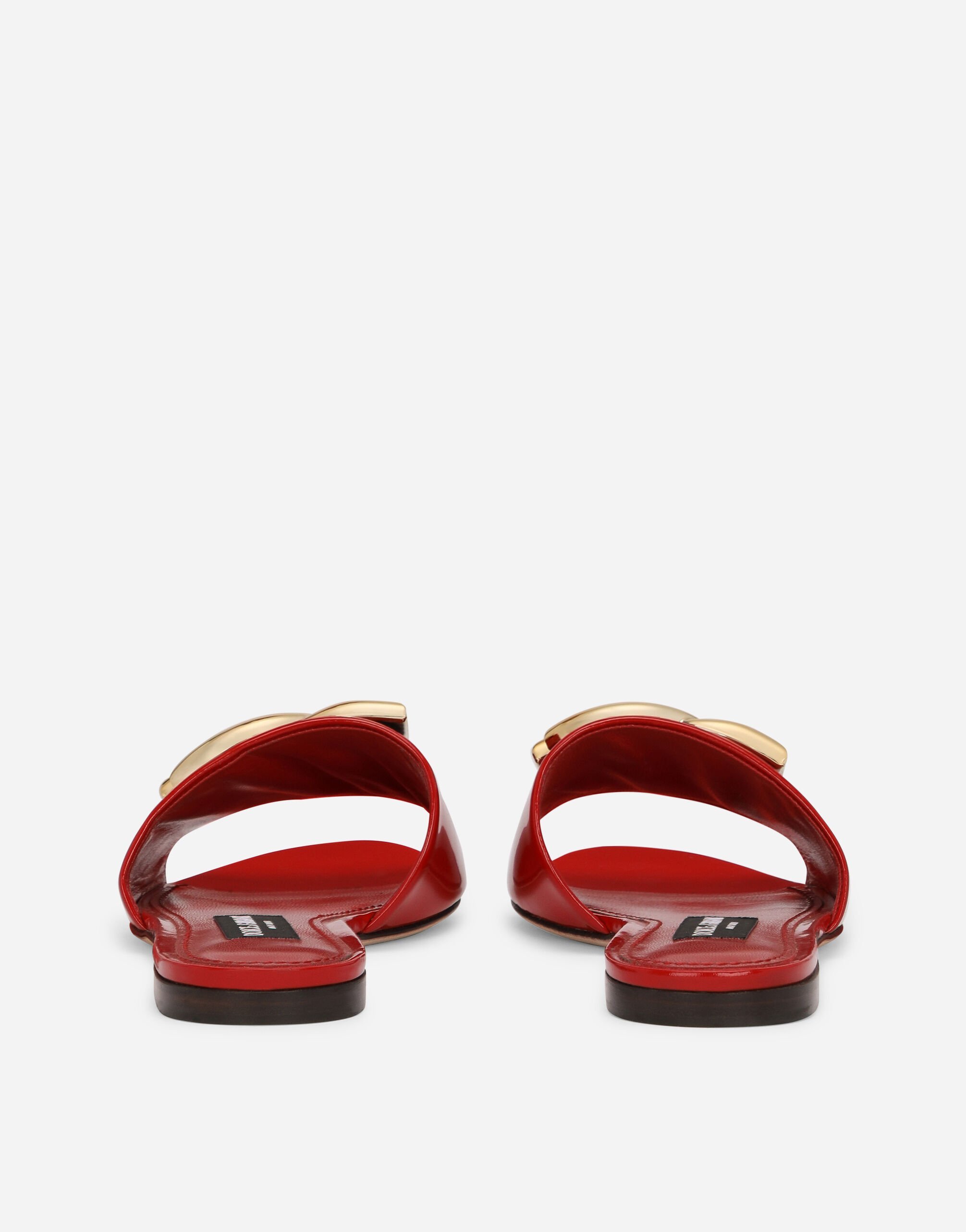 Dolce & Gabbana Bianca Dg Logo Flat Sandals In Polished Leather In Red