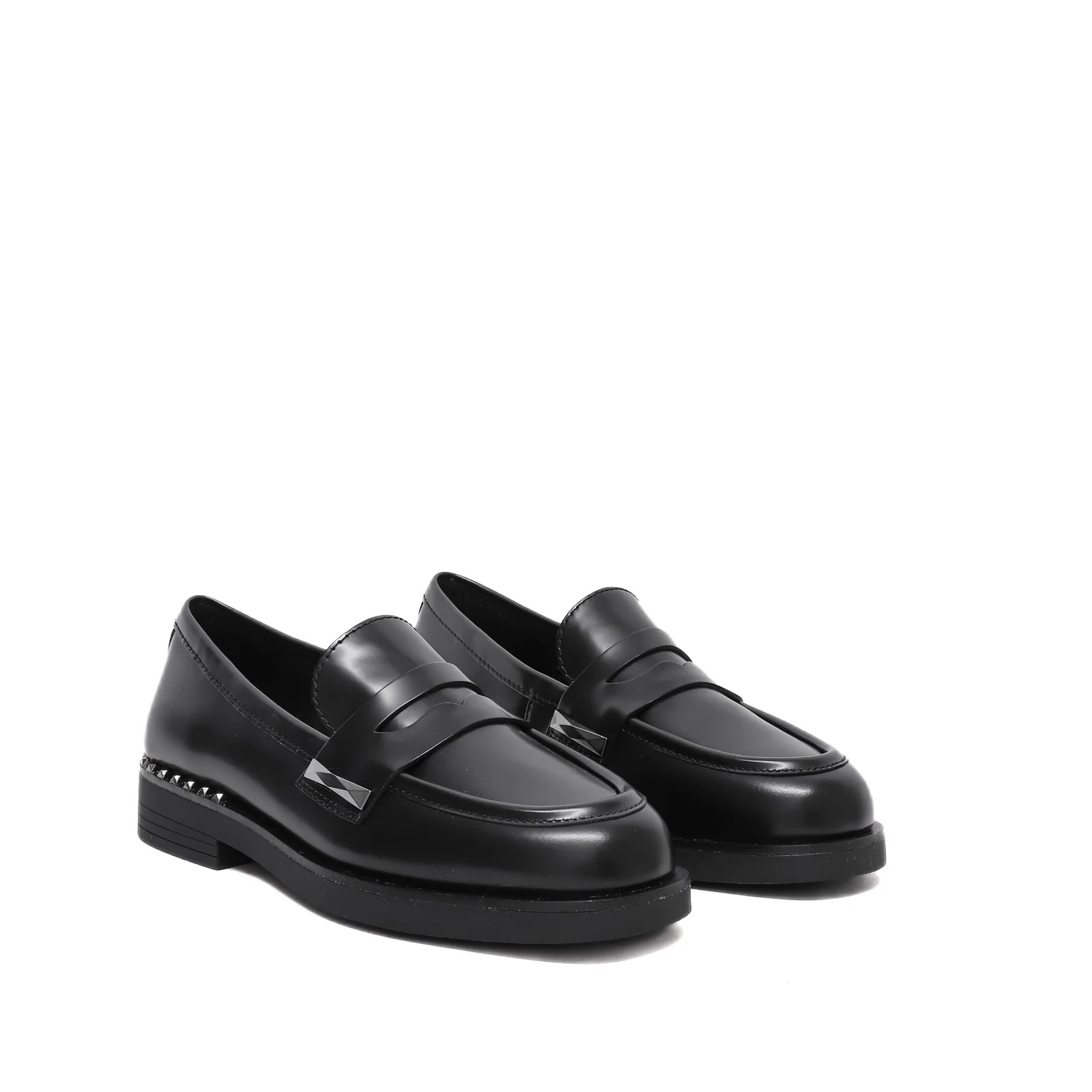 Ash Round Toe Leather Loafers Studded In Black