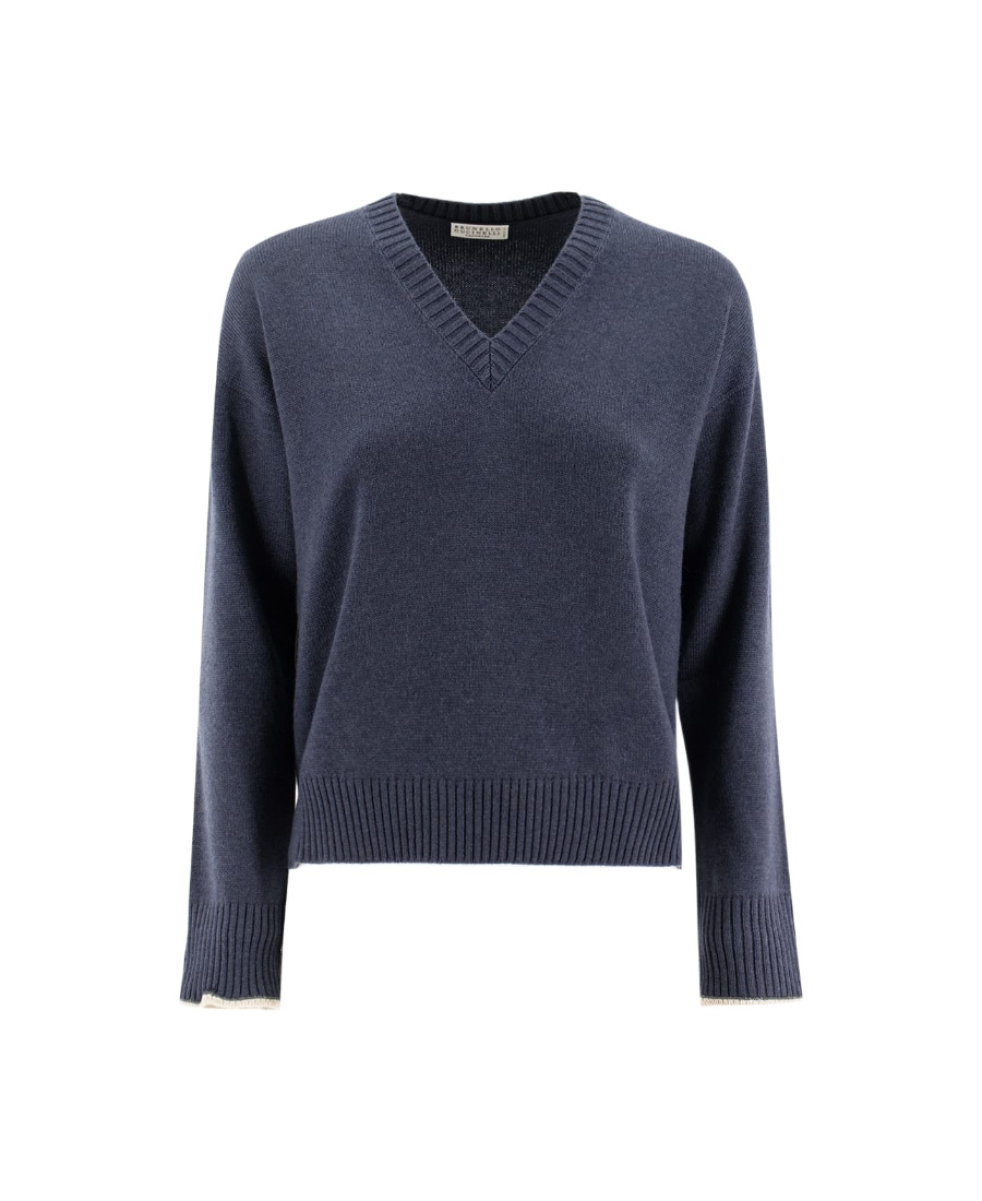 Brunello Cucinelli Long-sleeved V-neck Sweater In Black
