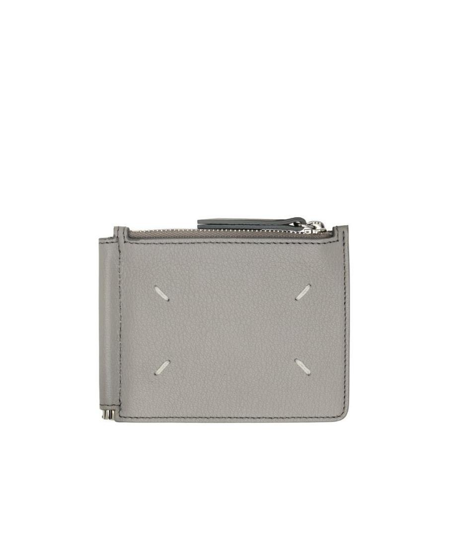 Maison Margiela Four-stitch Logo Folded Wallet In Gray