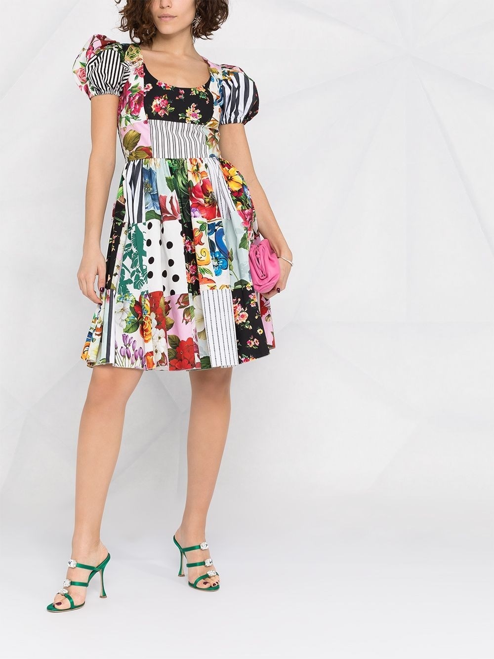Dolce & Gabbana Sicilian Patchwork Mini Poplin Dress In Multicolor