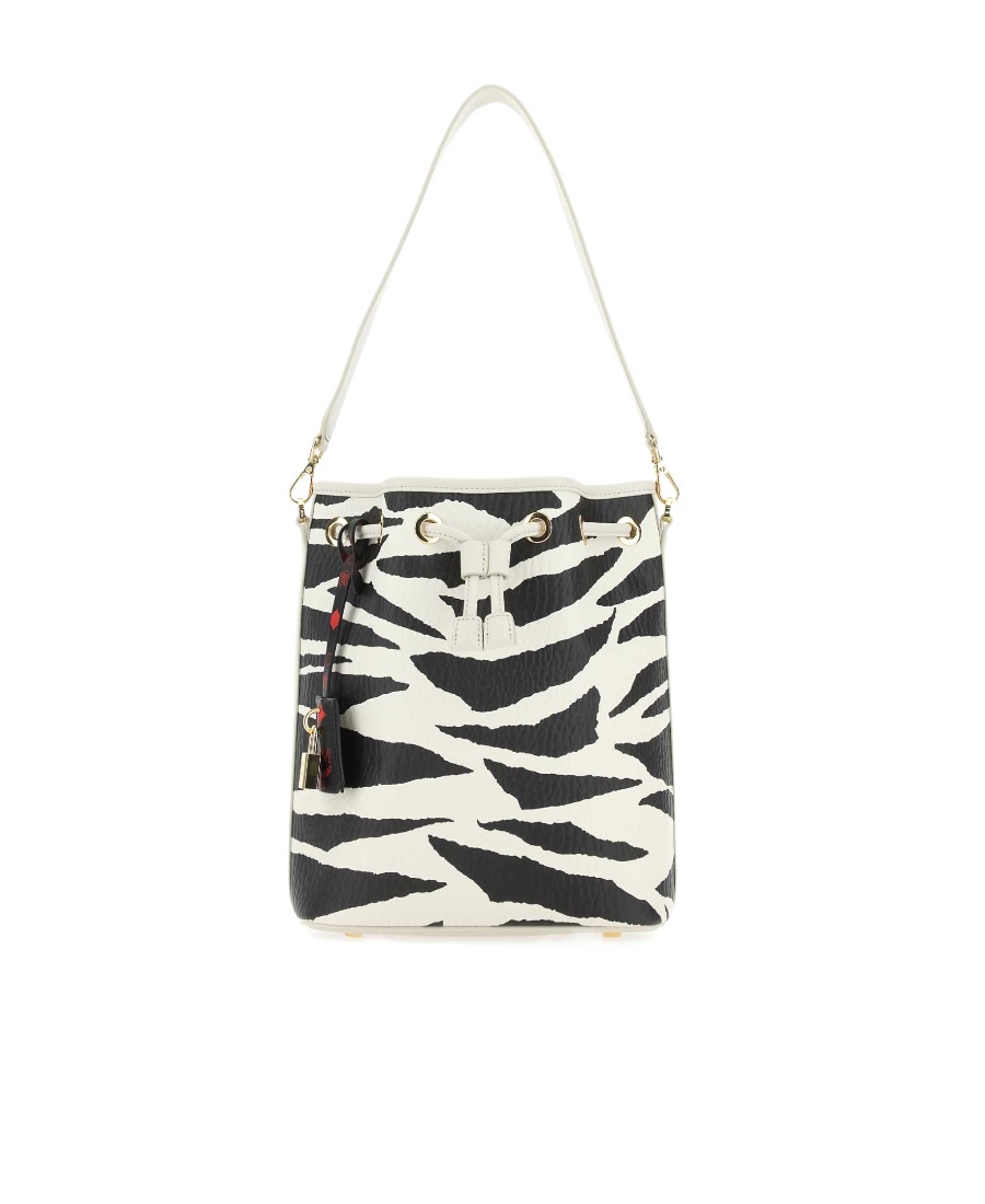 Mcm Leather Abstract-print Bucket Bag In White