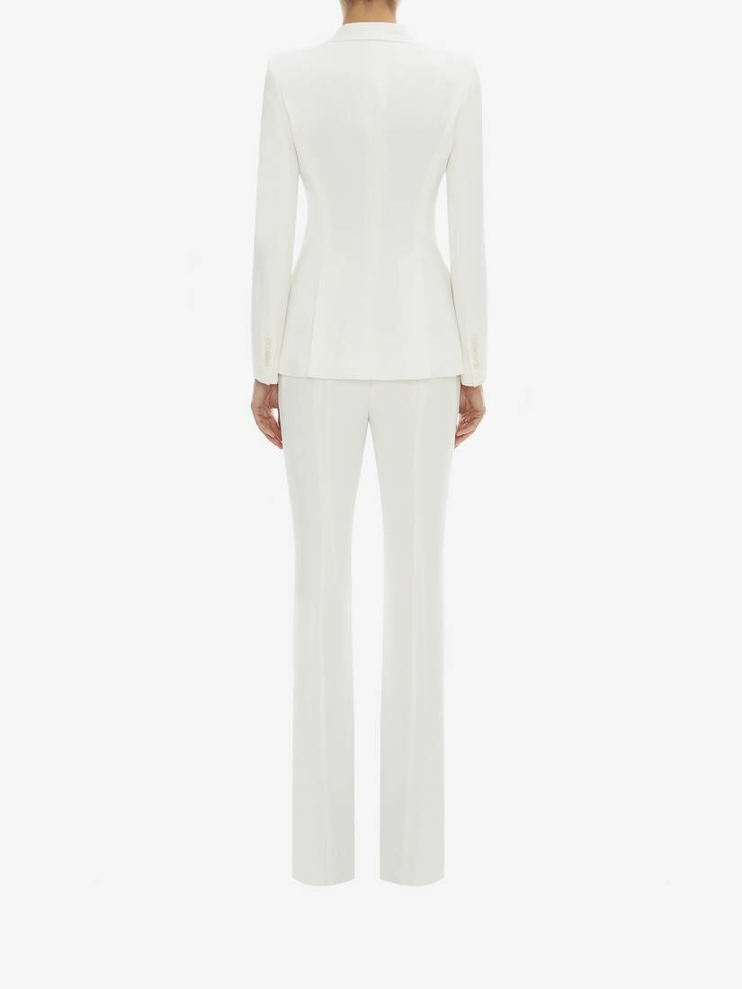 Alexander Mcqueen Woman Light Ivory Jacket In Thin Crepe With Pointed Shoulders In White