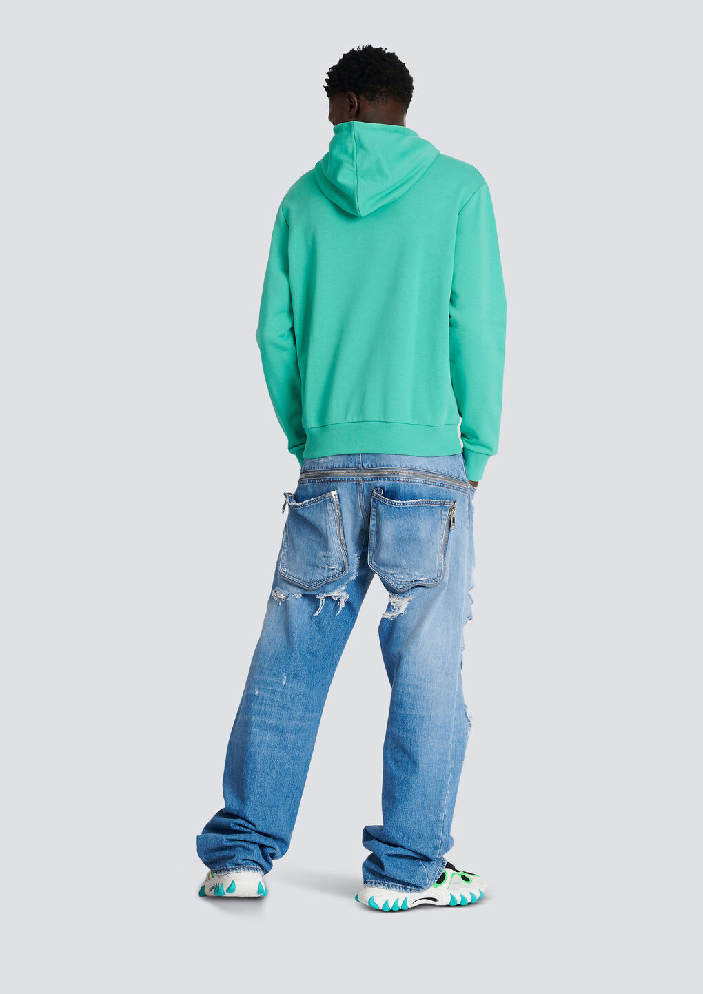 BALMAIN COTTON PRINTED BALMAIN LOGO HOODIE 