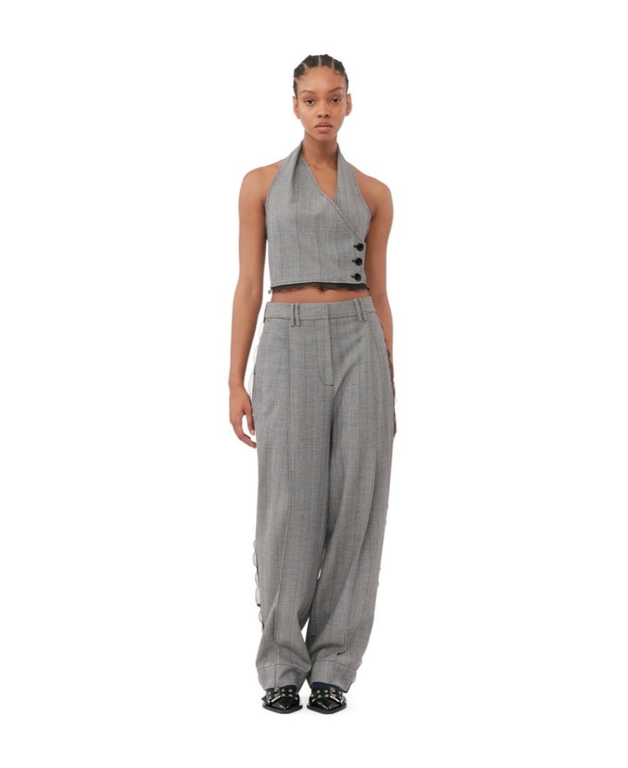 Ganni Herringbone Halter Suiting Vest In Gray