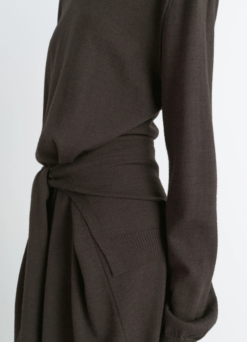 Lemaire Trompe L'oeil Turtleneck Belted Midi Dress In Brown