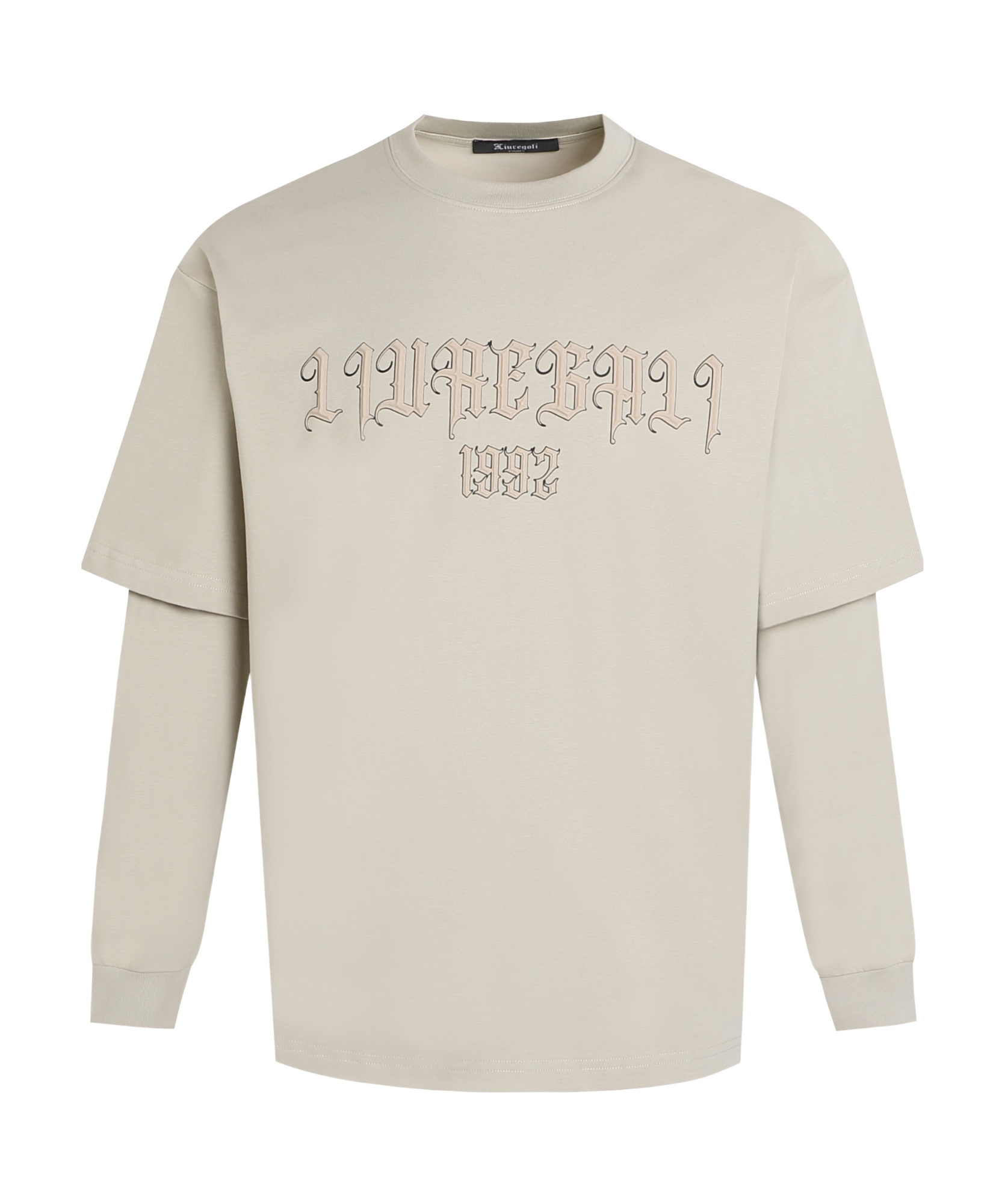 Liuregali Printed Fake Two-piece Long-sleeved Base Shirt In Nude