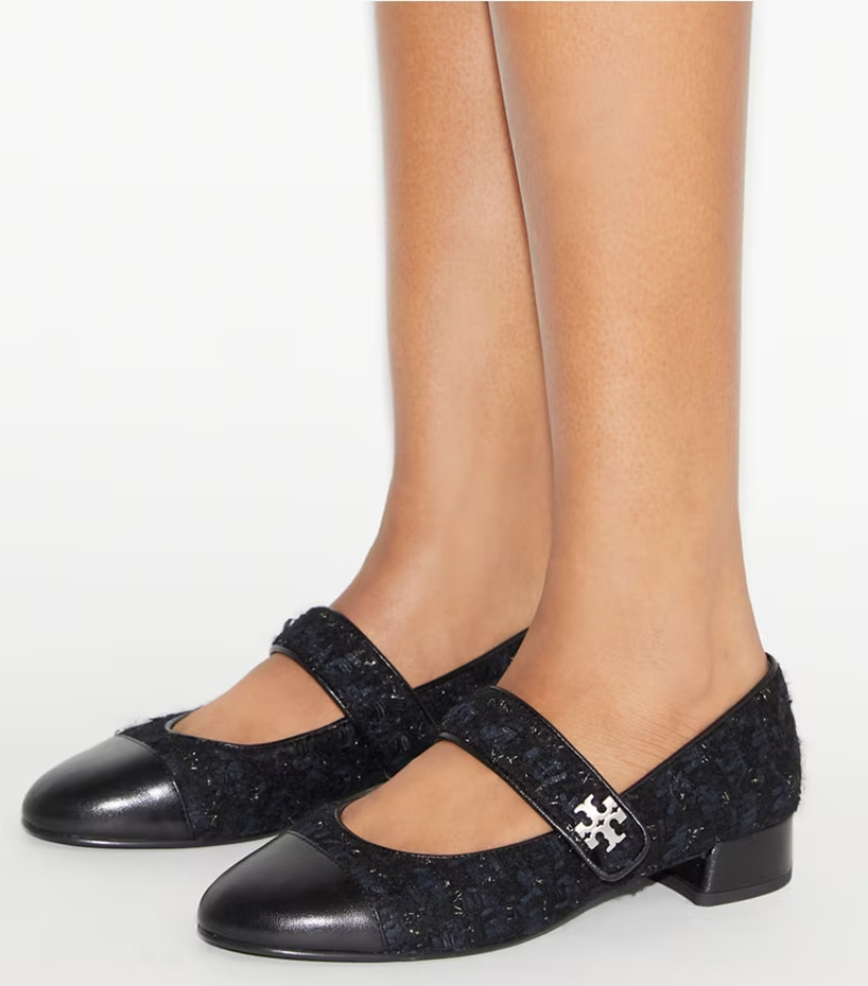 Tory Burch Tweed Cap-toe Ballet Flats In Black